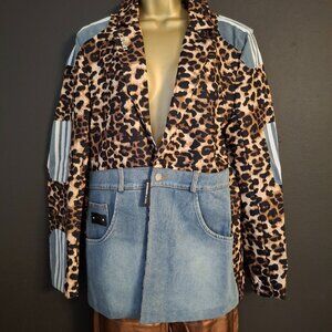 Denim/ animal print blazer